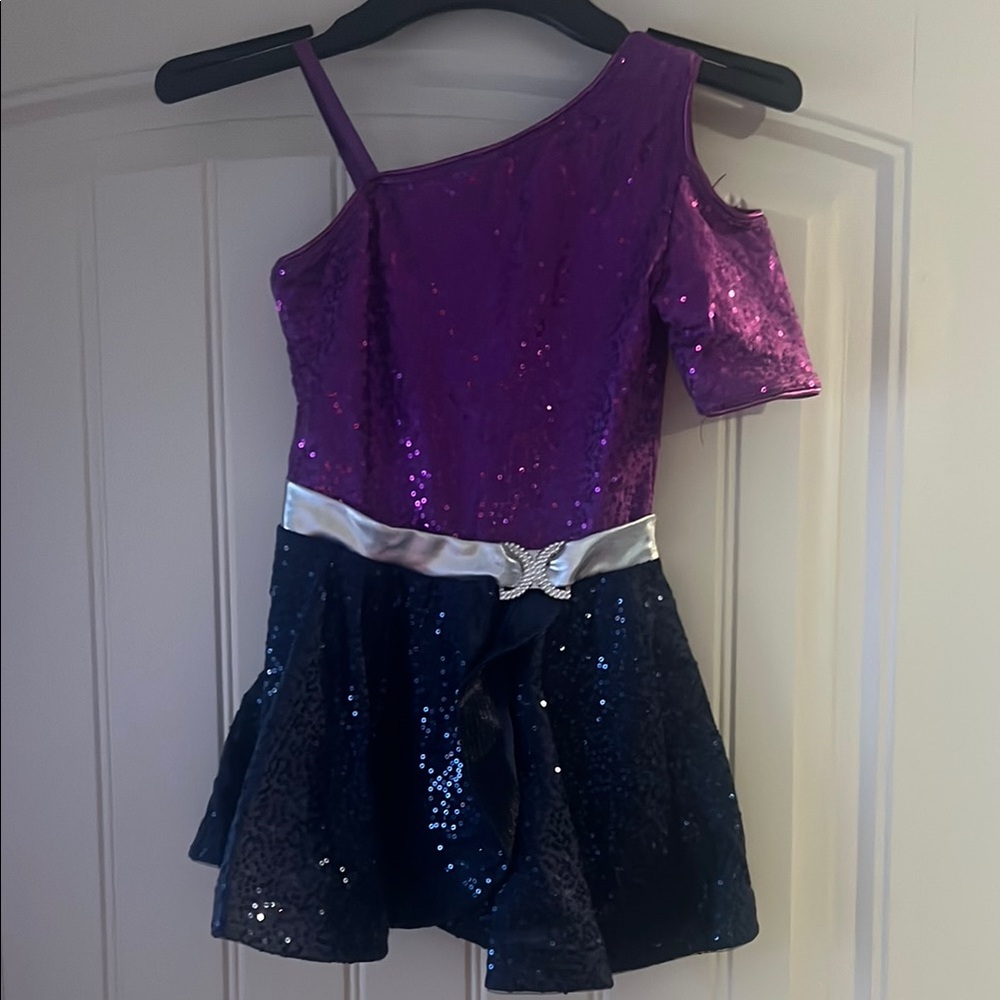 Revolution Purple and Navy Blue Dance Costumes with Sparkly Embellishments